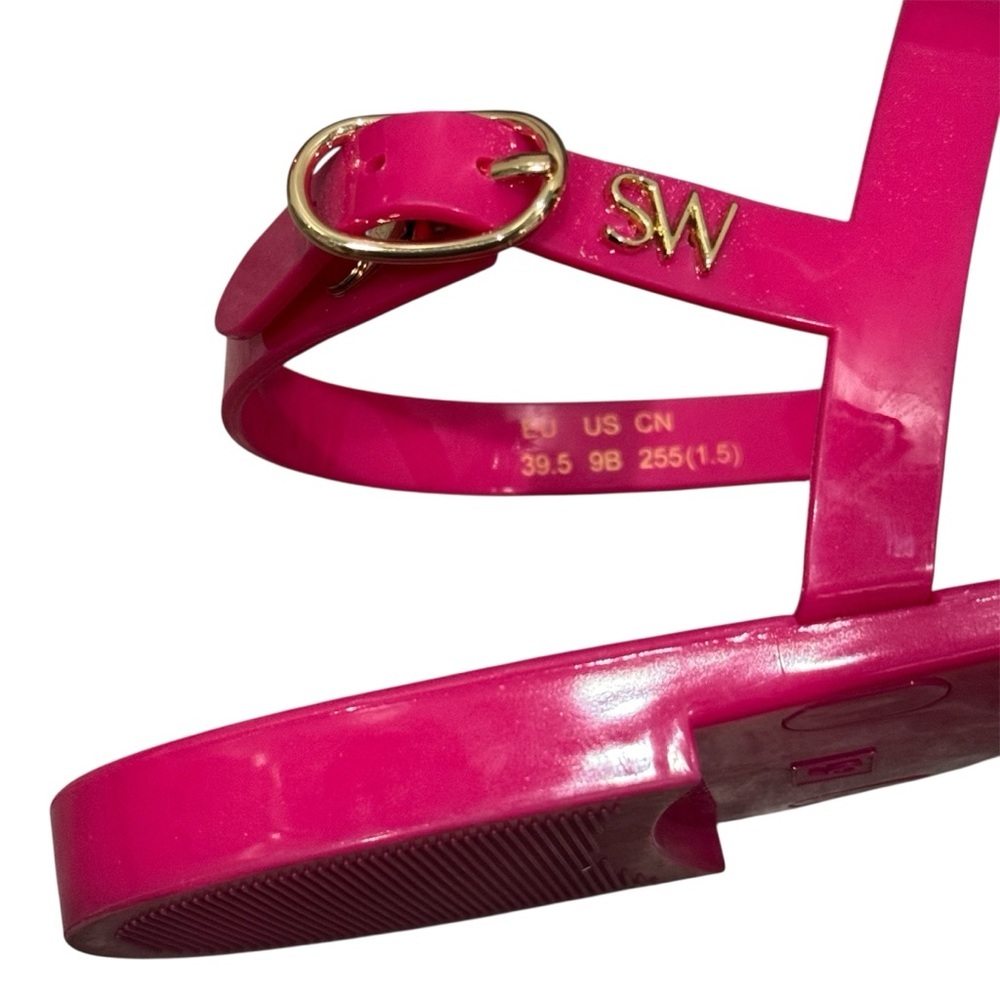 Stuart Weitzman Jelly Sandals Size 9 Mellie Hot Pink Rubber Ankle T-Strap Resort - Picture 12 of 12